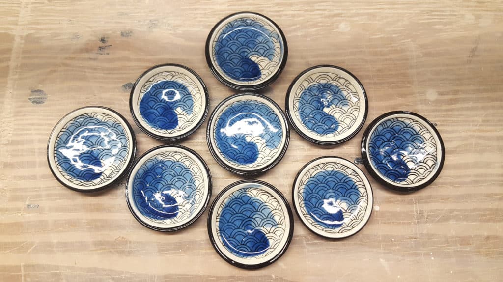 Cobalt Dishes. Porcelain, fired to cone 6 in oxidation. 2018. By Nikki Navaille.