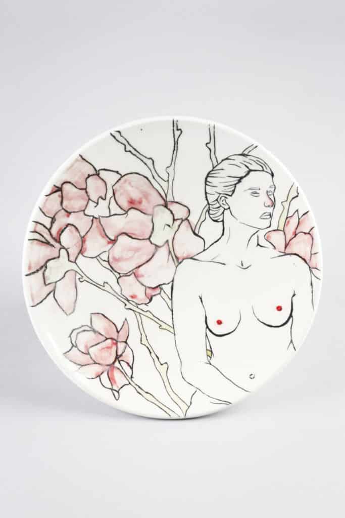 Japanese Magnolia II. Porcelain, fired in reduction to cone 9. October 2015. By Nikki Navaille.